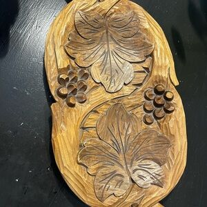 Hand carved Wooden tray with Leaf and Grape Design